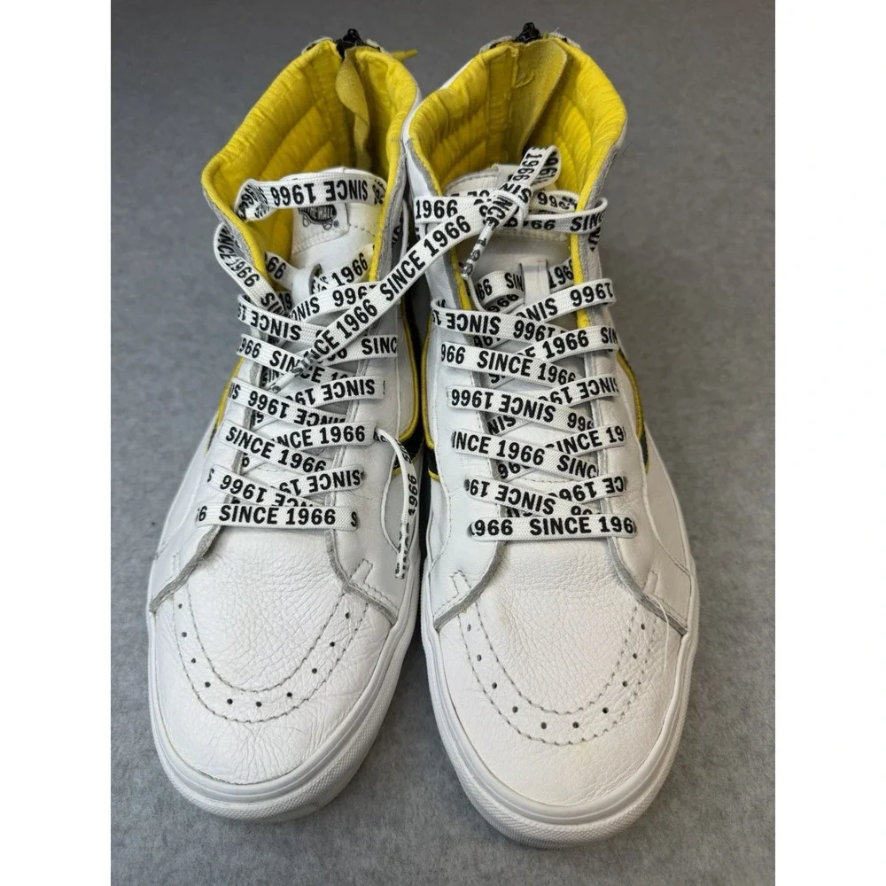 Vans Sk8-Hi Family Reissue Zip Premium - White Leather/Yellow/Black Mens 12